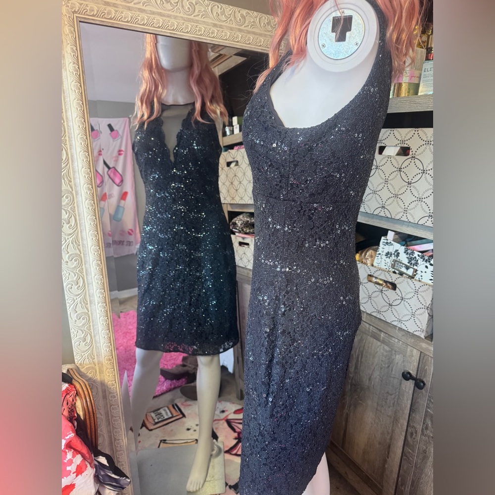 NW nightway charcoal sequin lined sleeveless mid length dress - Picture 13 of 17
